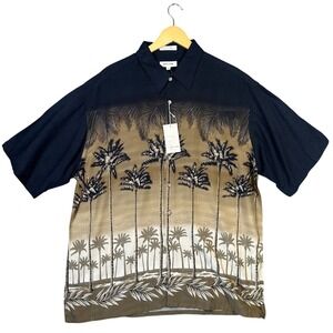 Pierre Cardin Men's XL Tropical Palm Tree Print Short Sleeve Button Down‎ Shirt